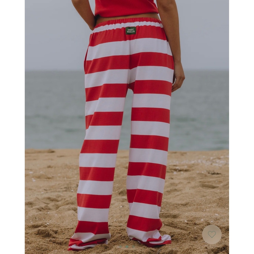 Daily Drills Wide Stripe Cotton Pants Heart & White Size XS/S NIB